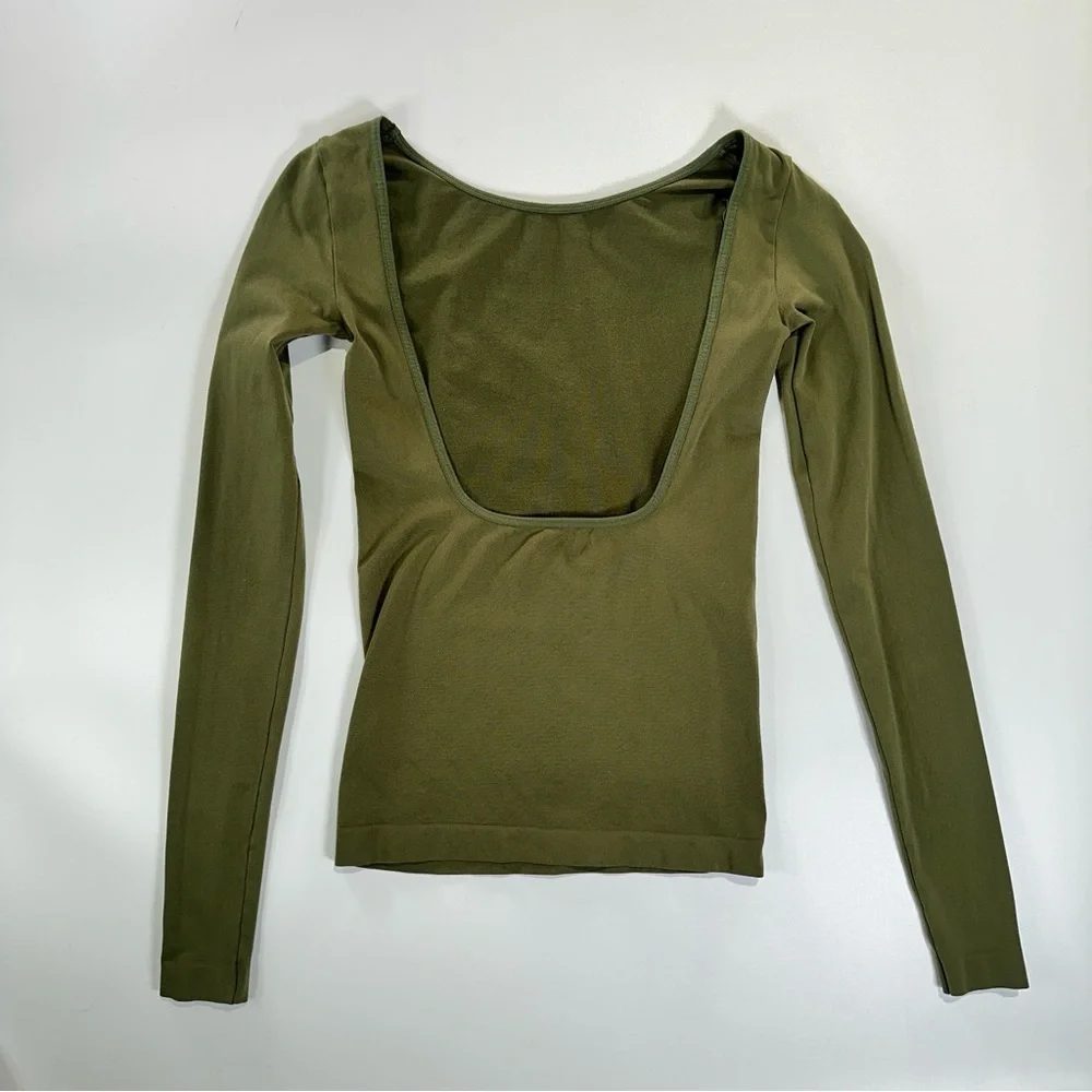 Intimately Free People Open Back Fitted Long Sleeve Top Olive XS S - Picture 3 of 7